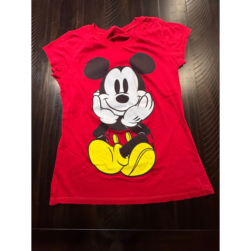 Disney Mickey Mouse Red Graphic T-Shirt Kids XL Double Sided Print Cotton Tee